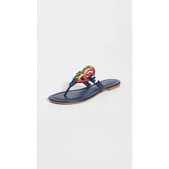 Tory Burch Miller Sandals, Bright Rainbow/Royal Navy, Blue, Stripe 7.5 patent - Picture 5 of 6